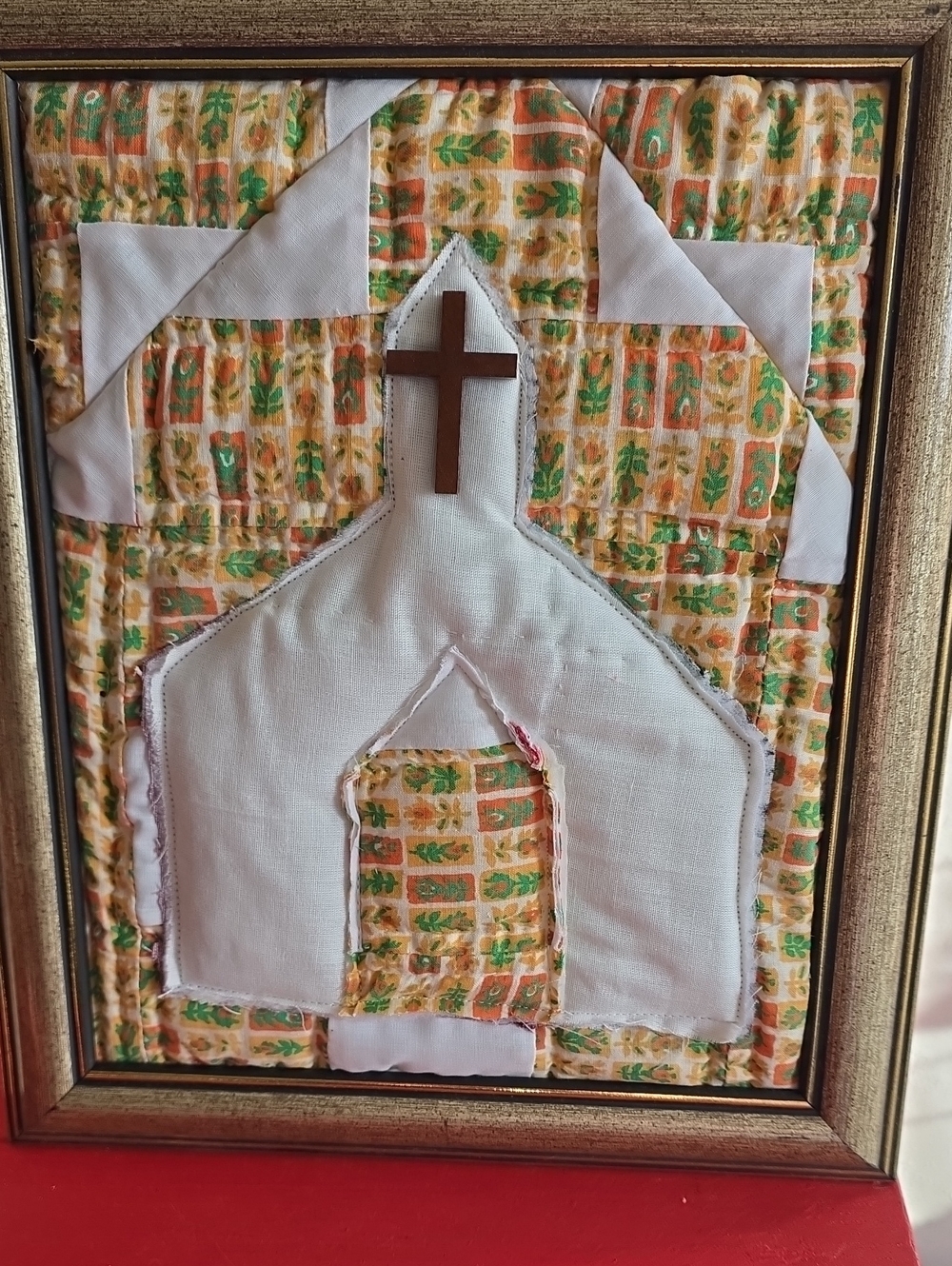 Quilted Church Wall Art - White & Floral Patchwork